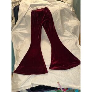 BURGUNDY STRETCH VELVET BELL BOTTOMS FLARES S